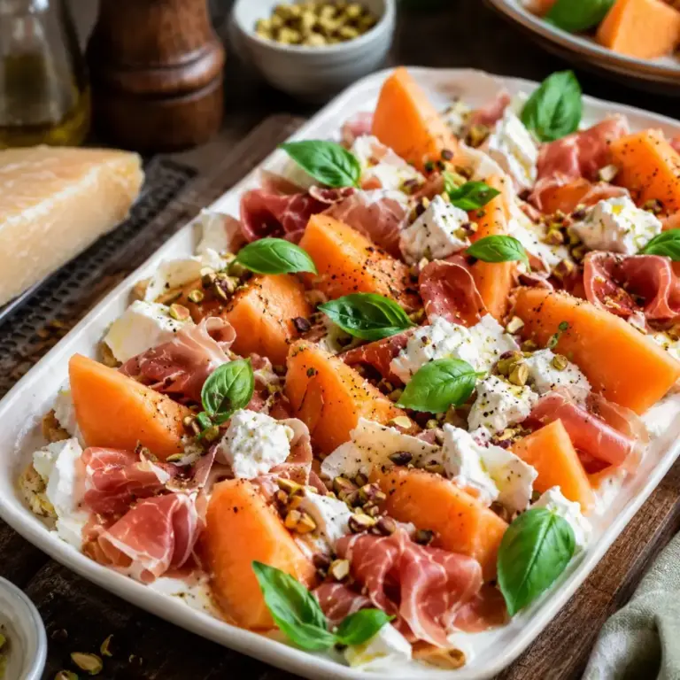 Sommerliches Tiramisu mit Melone, Rohschinken und Frischkäse